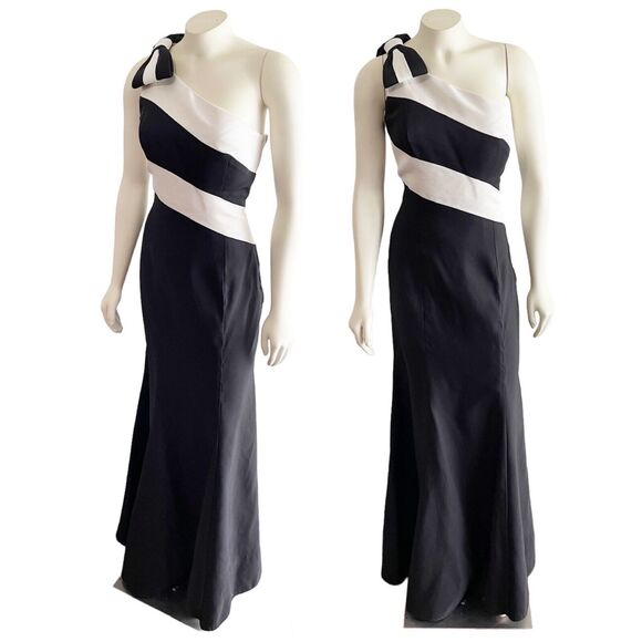 Jovani one shoulder black bow fit and Flare mermaid Dress Size 8 - Picture 1 of 9